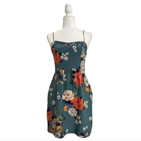 ANTHROPOLOGIE Soeurs Floral Turquoise Spaghetti Strap Pleated Mini Dress 0 - Picture 5 of 10